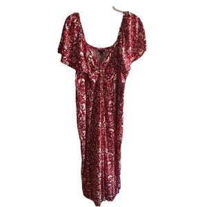 Torrid Stretch Challis Flutter Sleeve Jumpsuit Red Floral Size 2 (18/20)